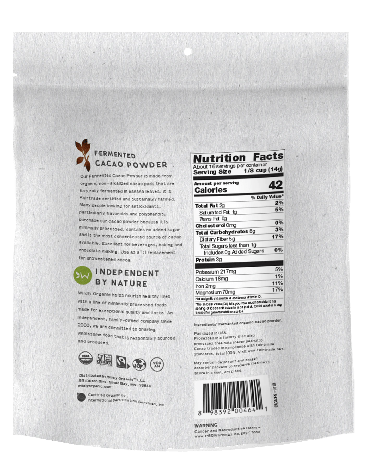 Cacao Powder | Raw | Certified Organic | Fermented | 16 OZ - Tree Spirit Wellness