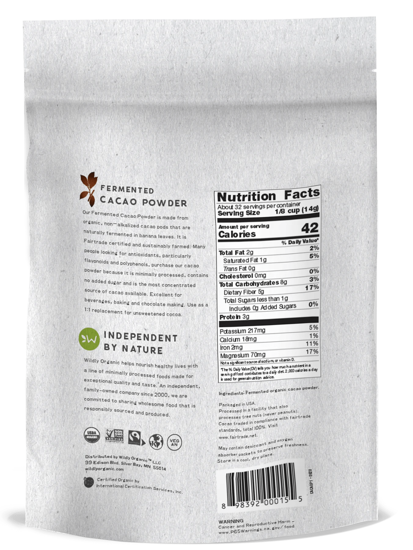 Cacao Powder | Raw | Certified Organic | Fermented | 16 OZ - Tree Spirit Wellness