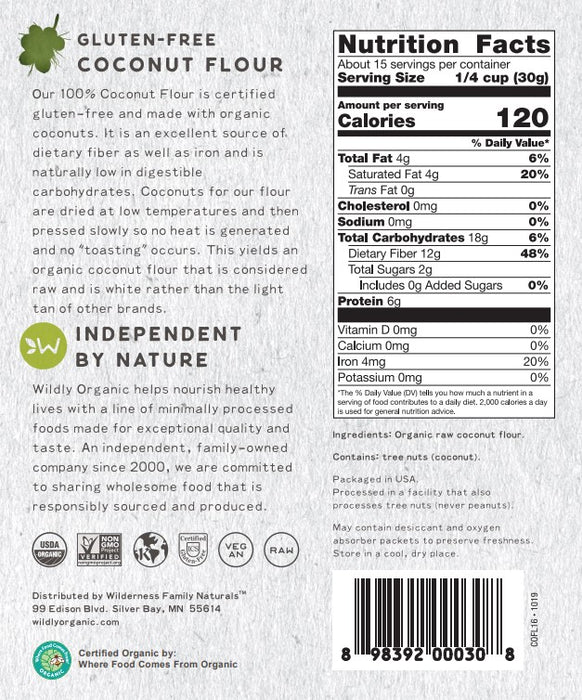 Coconut Flour |Fiber Certified Organic | Raw | 1 lbs. - Tree Spirit Wellness