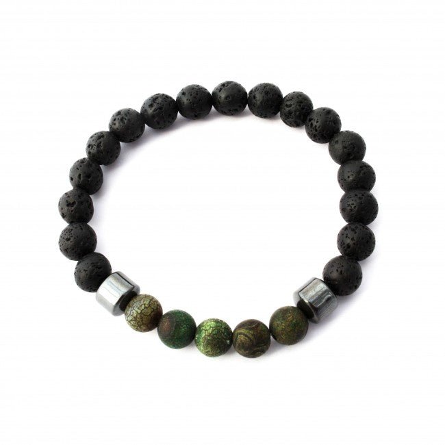 Dark Green Cracked Agate Aromatherapy Bracelet - Tree Spirit Wellness