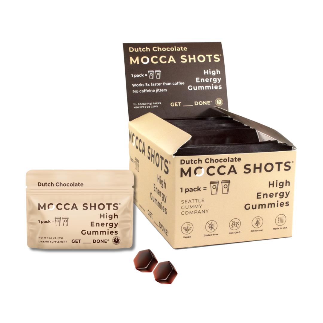 Mocca Shots High Energy Gummies with Caffeine Dutch Chocolate (12 - Pack) - Tree Spirit Wellness