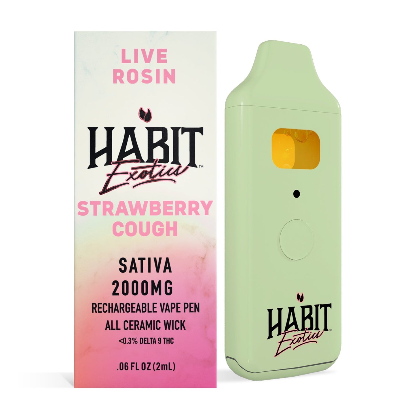 New! 2000mg Live Rosin Rechargeable Vape - Strawberry Cough (Sativa) - 10 Pack - Tree Spirit Wellness