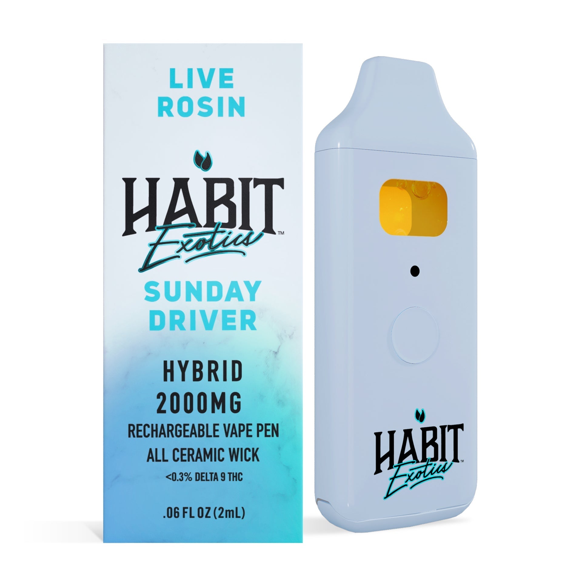 New! 2000mg Live Rosin Rechargeable Vape - Sunday Driver (Hybrid) - 10 Pack - Tree Spirit Wellness