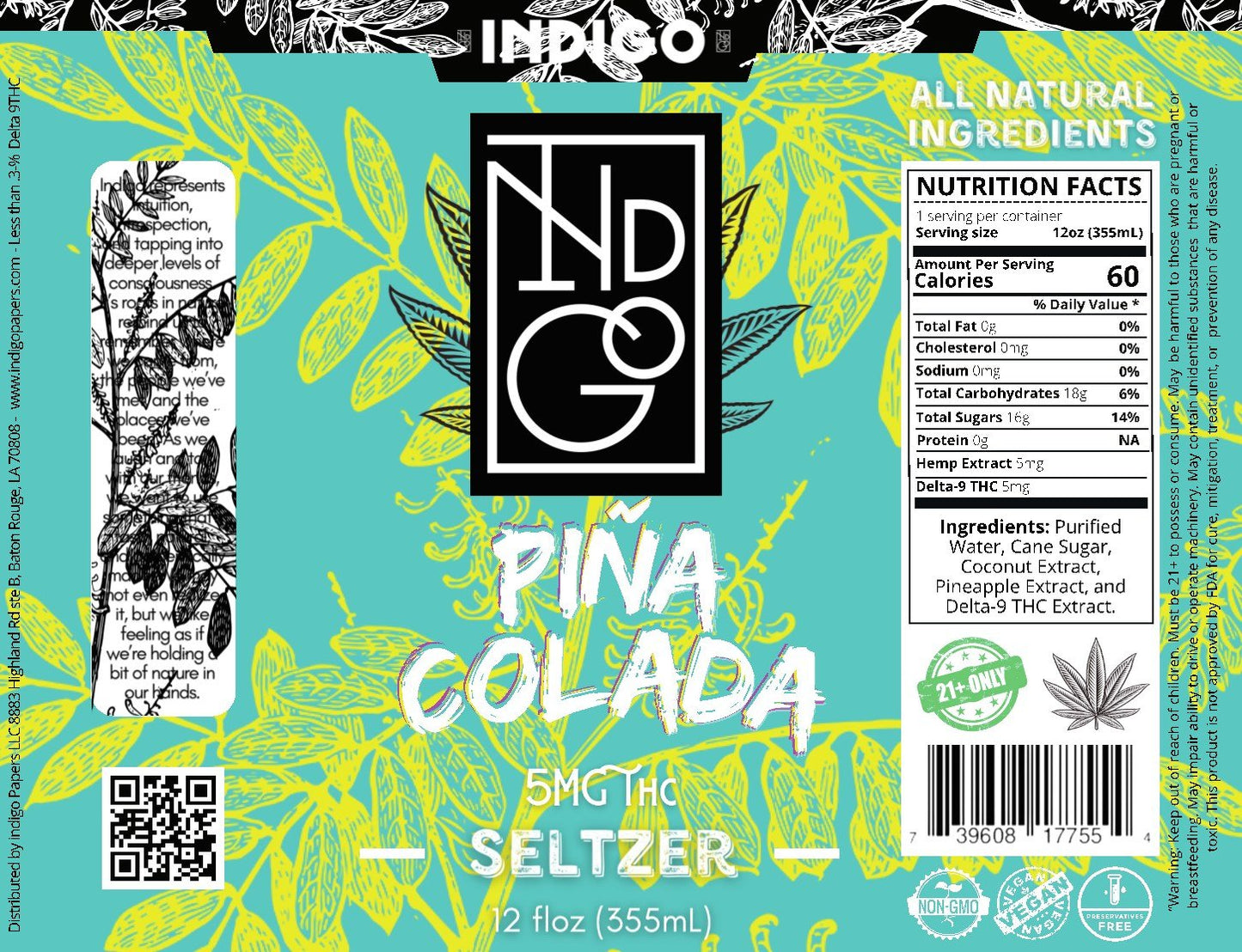 New! Indigo Seltzer Pina Colada 5mg - Case of 12 - Tree Spirit Wellness