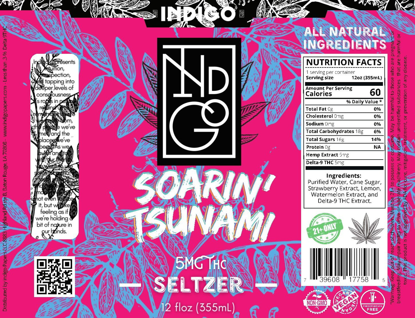 New! Indigo Seltzer Soarin Tsunami 5mg - Case of 12 - Tree Spirit Wellness