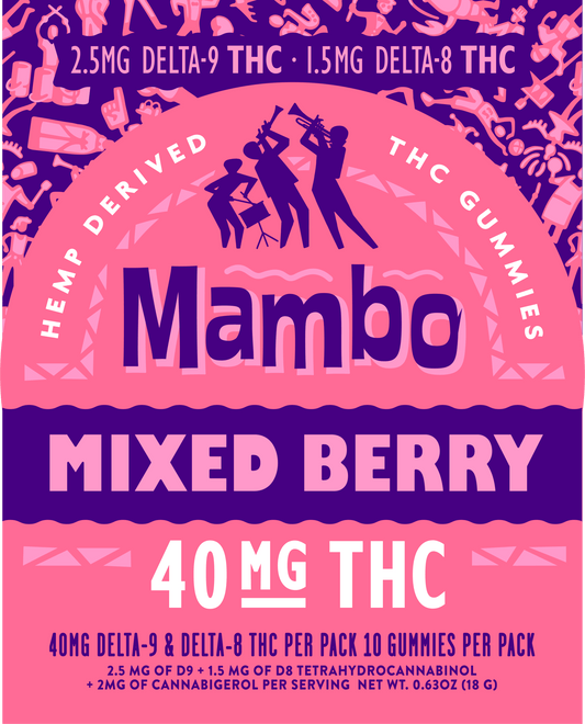 NEW! Mambo Mixed Berry D9/D8 ~40mg Box of 10 - Tree Spirit Wellness