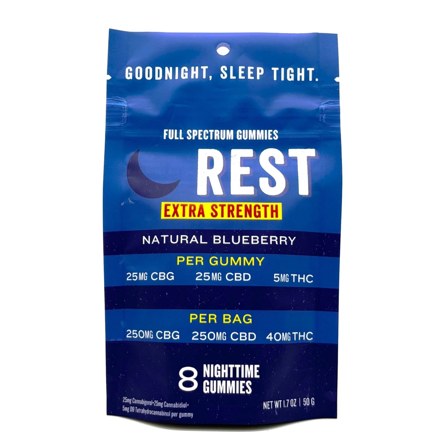 NEW! Rest Gummies Extra Strength CBD+CBG+THC 8ct. (55mg/Gummy) - Tree Spirit Wellness