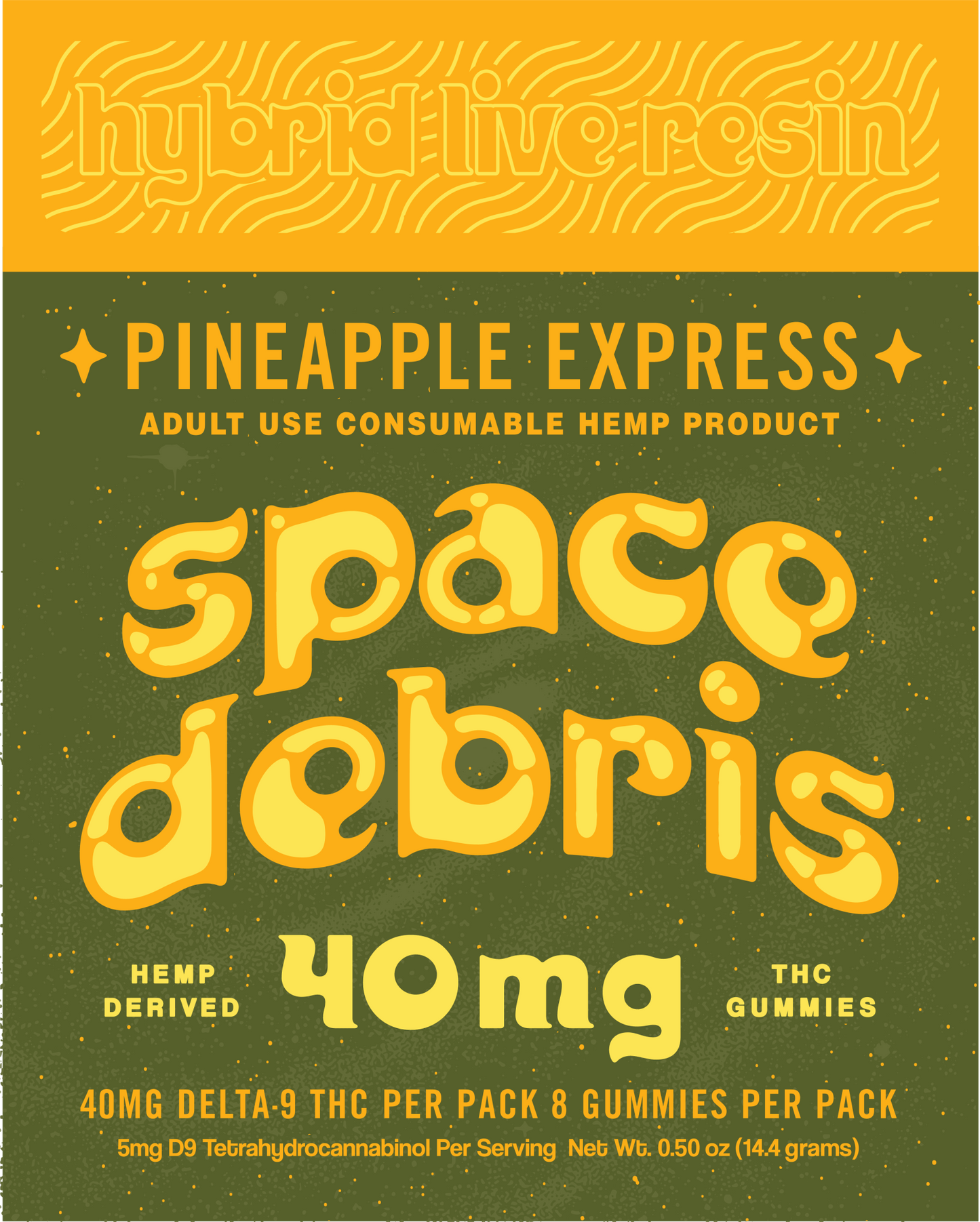 NEW! Space Debris Hybrid Live Resin Pineapple Express D9~40mg Box of 10 - Tree Spirit Wellness