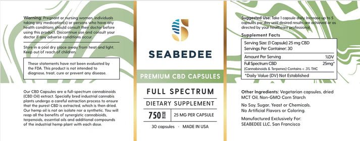 Seabedee Capsules 750mg Cannabinoids - Tree Spirit Wellness