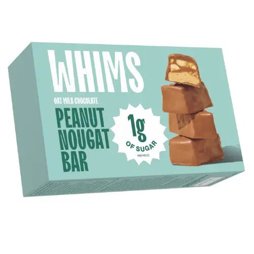 Whims Delights Oat Milk Chocolate Peanut Nougat Bars - Case of 30/singles - Tree Spirit Wellness