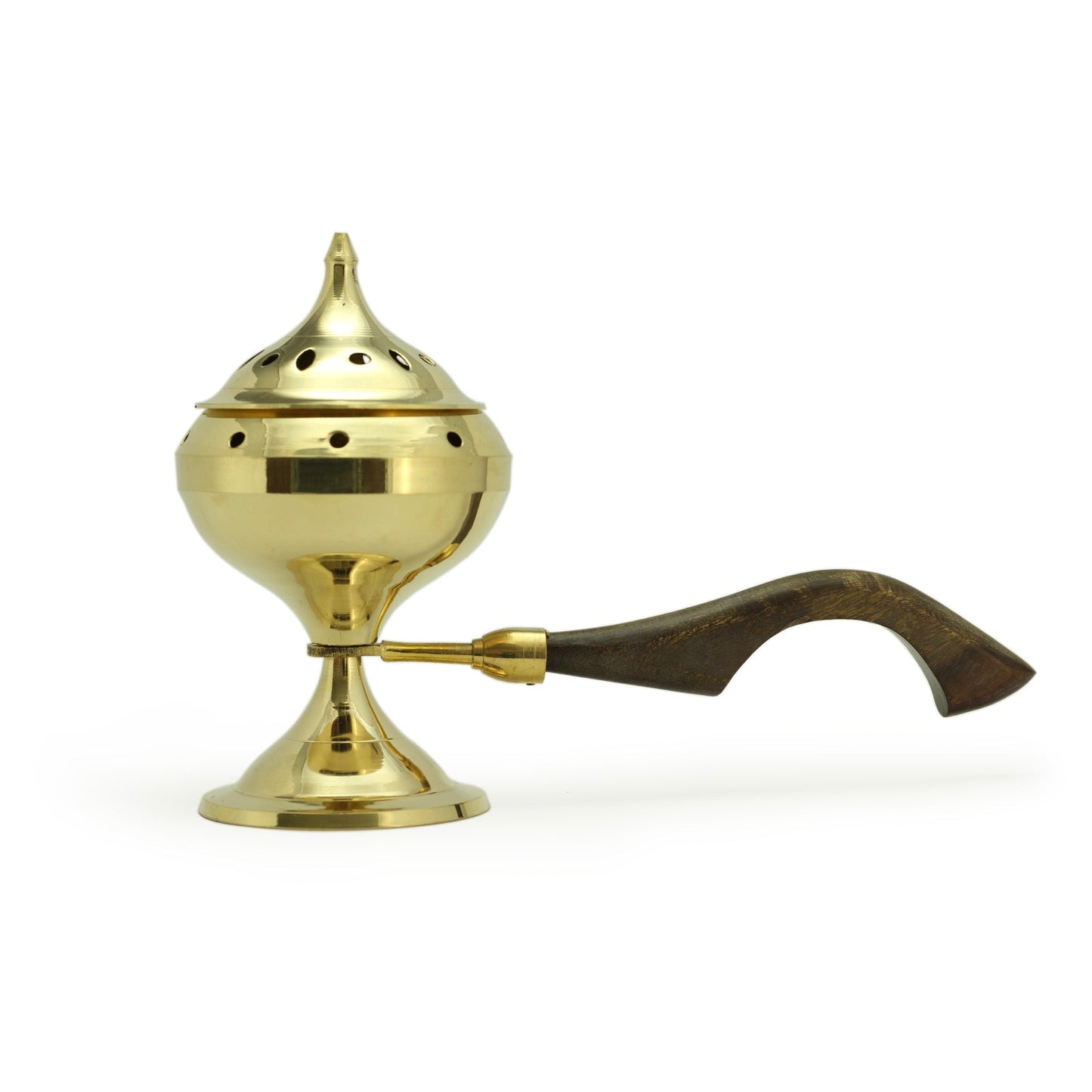 Burner - Brass Burner Large with Wood Handle 6.5"Hx3.5"Dx9.5"L - Tree Spirit Wellness