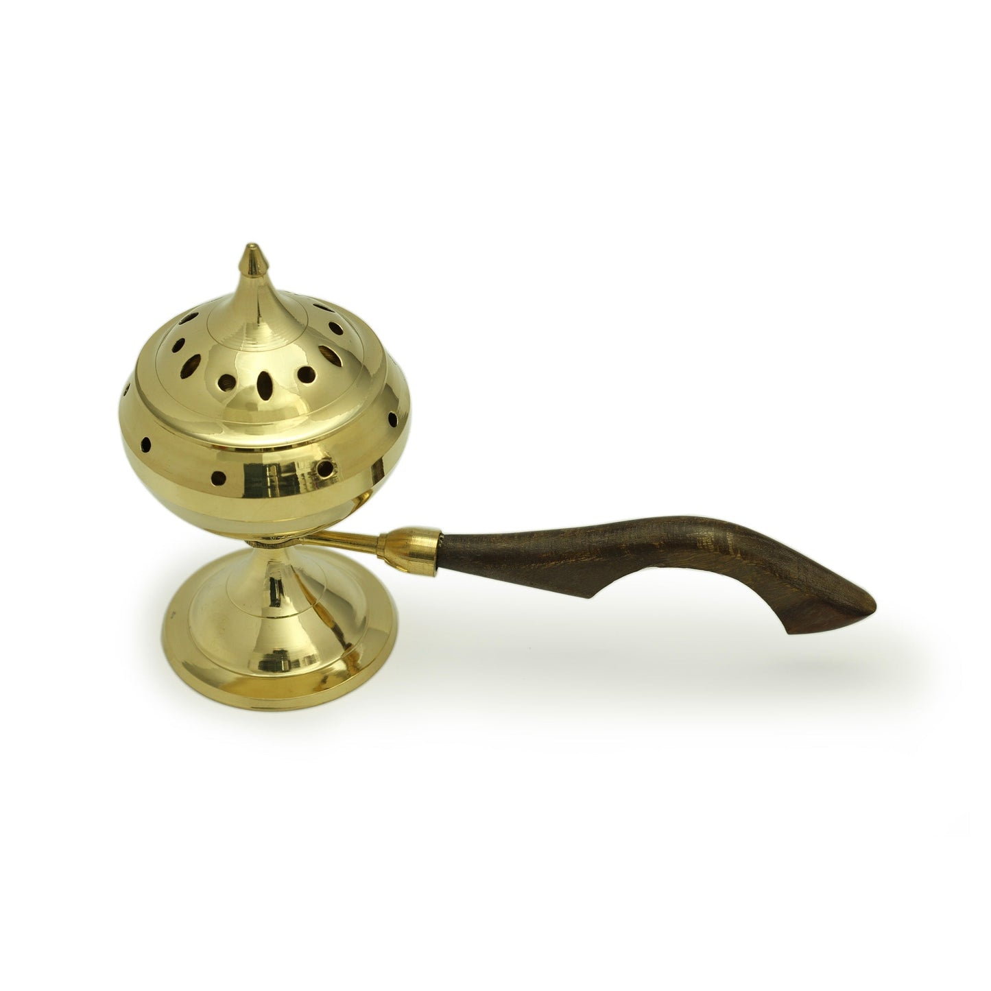 Burner - Brass Burner Large with Wood Handle 6.5"Hx3.5"Dx9.5"L - Tree Spirit Wellness