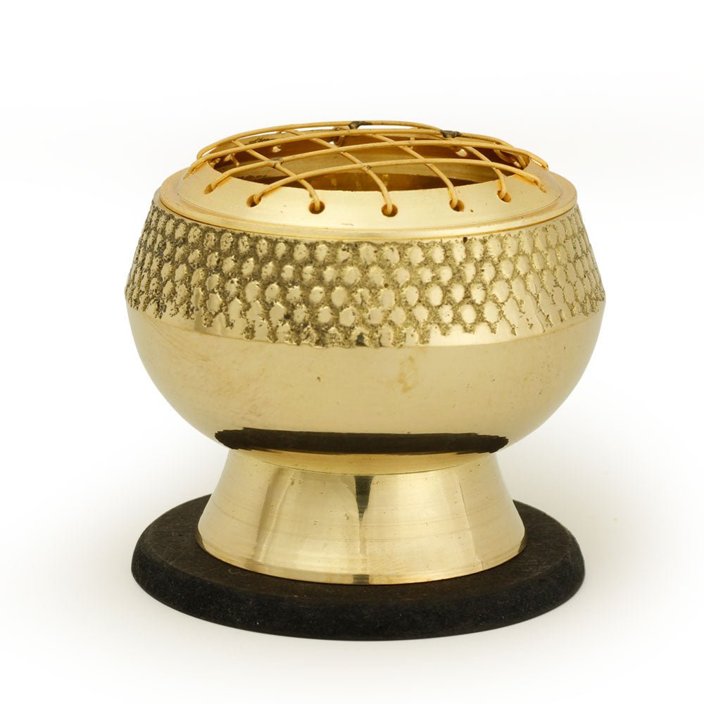 Burner - Embossed Brass Burner, Medium Base, Net Top 2.25"Hx2.5"D - Tree Spirit Wellness