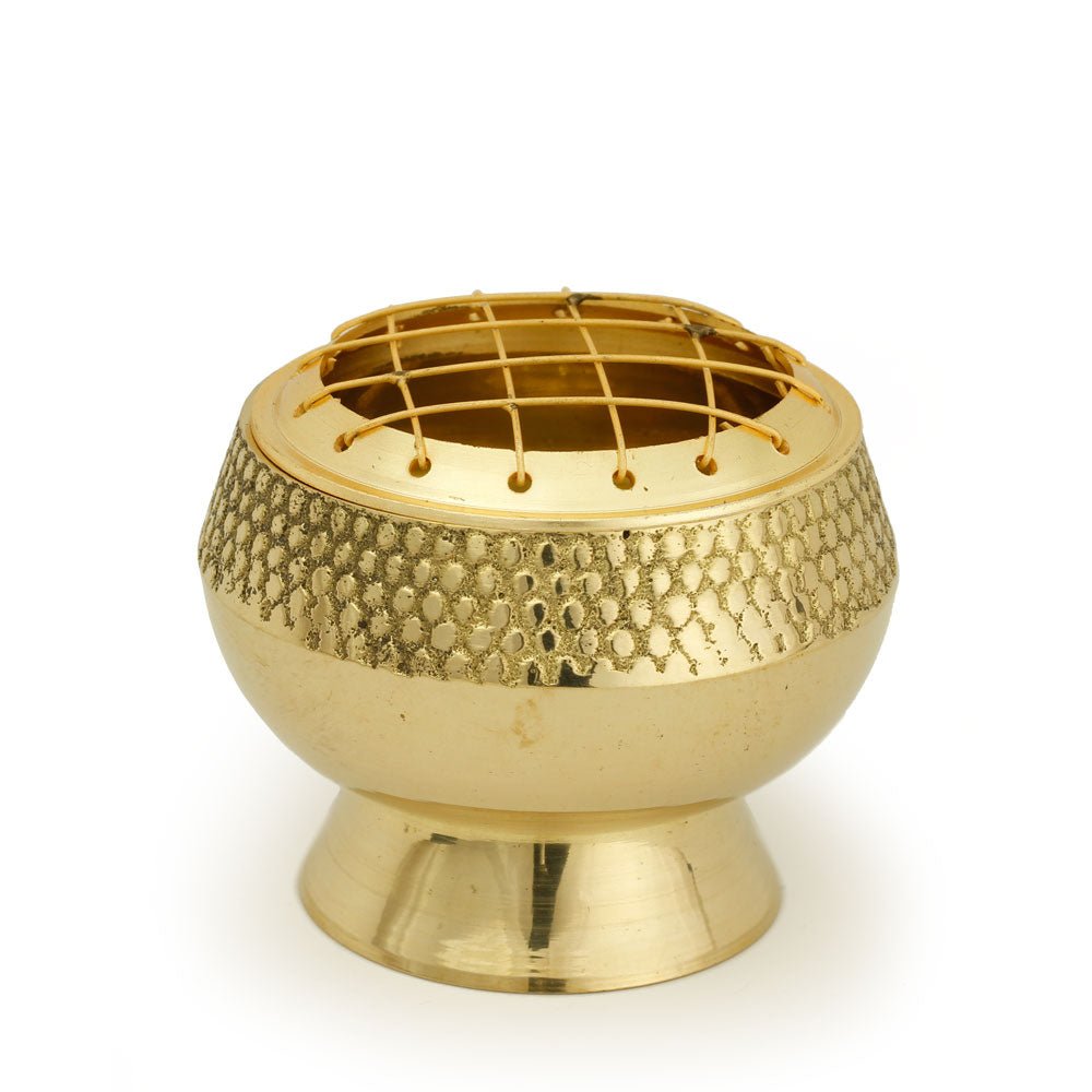 Burner - Embossed Brass Burner, Medium Base, Net Top 2.25"Hx2.5"D - Tree Spirit Wellness