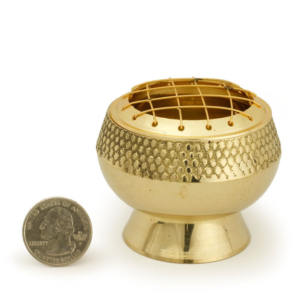 Burner - Embossed Brass Burner, Medium Base, Net Top 2.25"Hx2.5"D - Tree Spirit Wellness