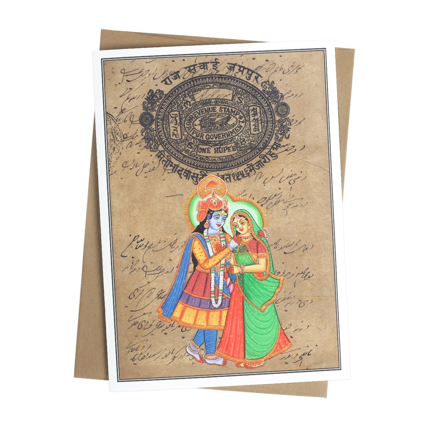 Greeting Card - Rajasthani Miniature Painting - Radha Govinda Standing - 5"x7" - Tree Spirit Wellness