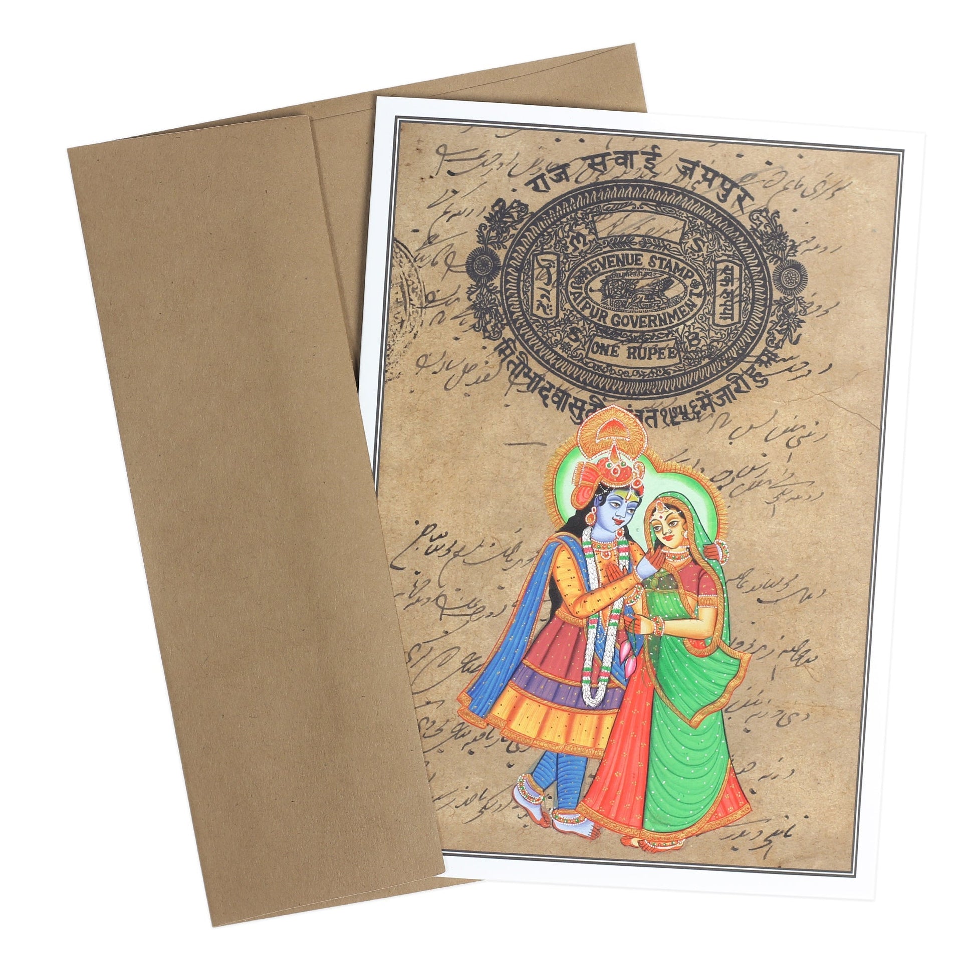 Greeting Card - Rajasthani Miniature Painting - Radha Govinda Standing - 5"x7" - Tree Spirit Wellness