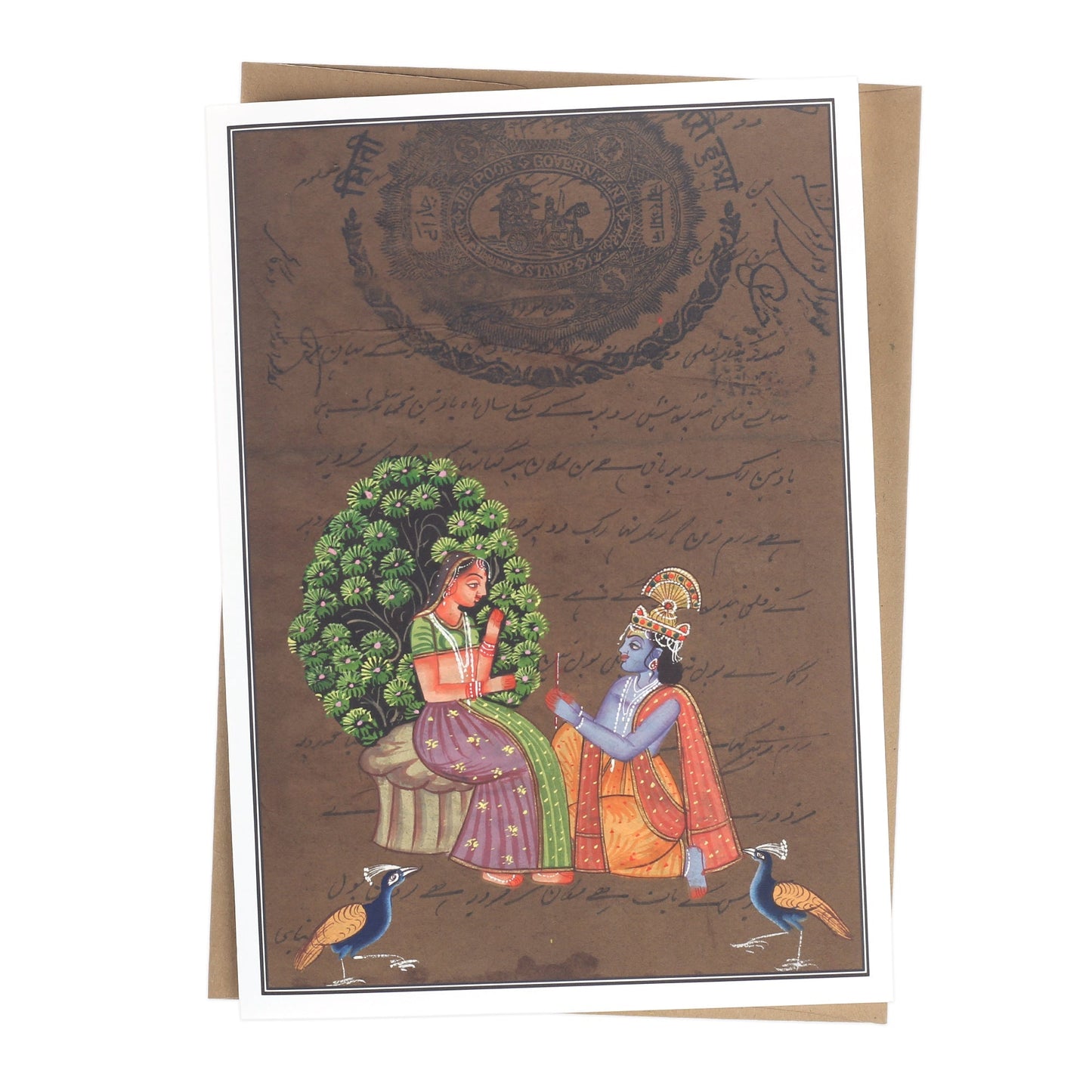 Greeting Card - Rajasthani Miniature Painting - Radha Govinda with Peacocks - 5"x7" - Tree Spirit Wellness