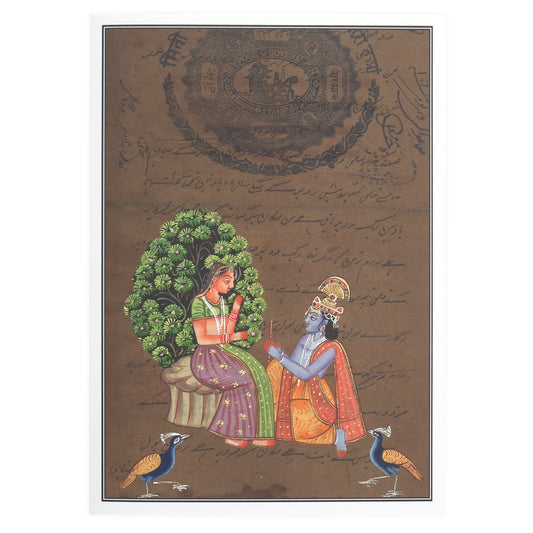 Greeting Card - Rajasthani Miniature Painting - Radha Govinda with Peacocks - 5"x7" - Tree Spirit Wellness