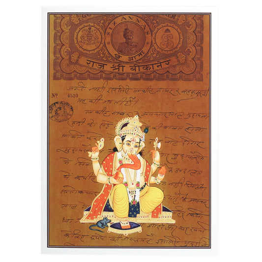 Greeting Card - Rajasthani Miniature Painting - Seated Ganesh - 5"x7" - Tree Spirit Wellness