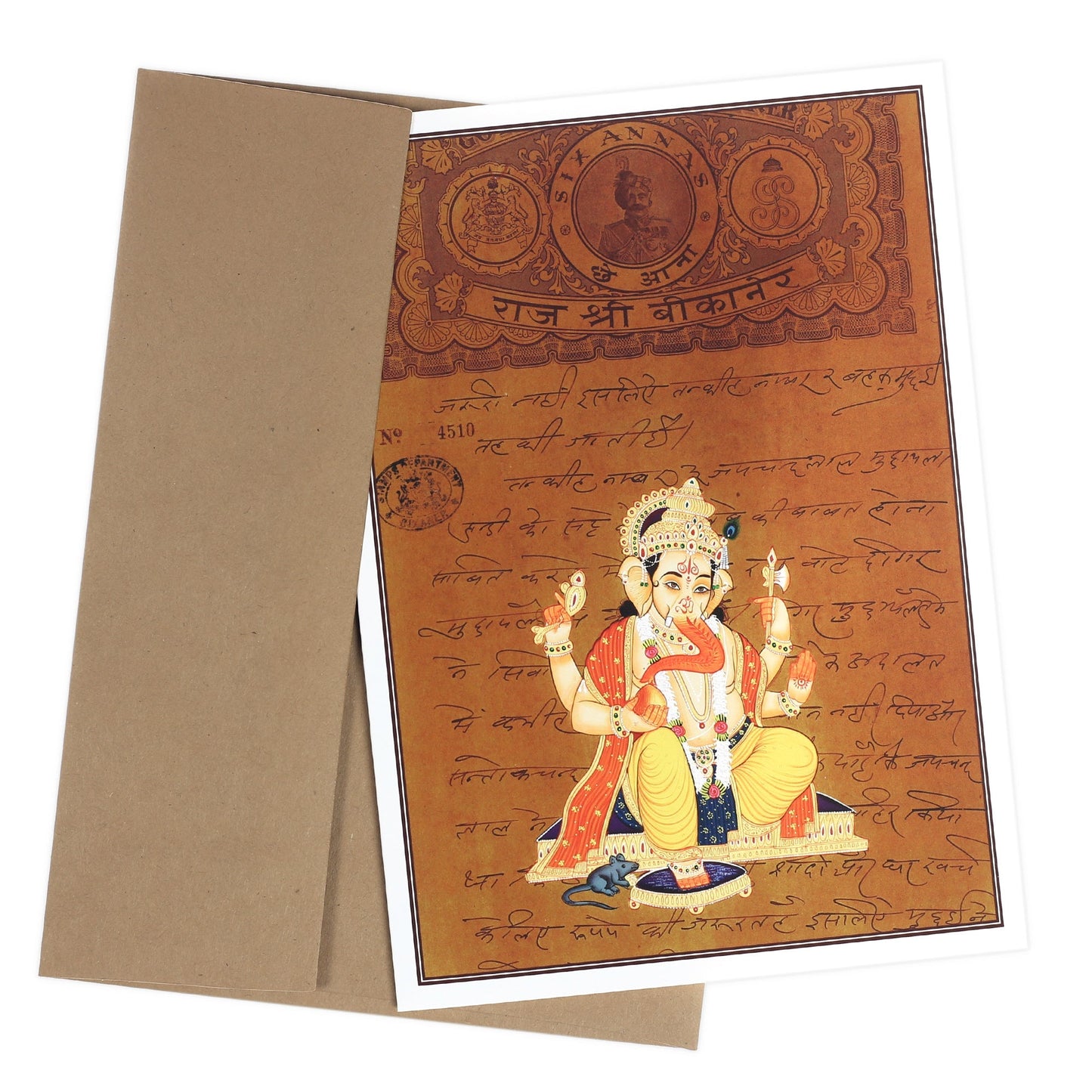 Greeting Card - Rajasthani Miniature Painting - Seated Ganesh - 5"x7" - Tree Spirit Wellness