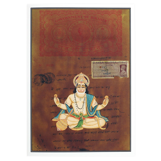 Greeting Card - Rajasthani Miniature Painting - Seated Hanuman - 5"x7" - Tree Spirit Wellness