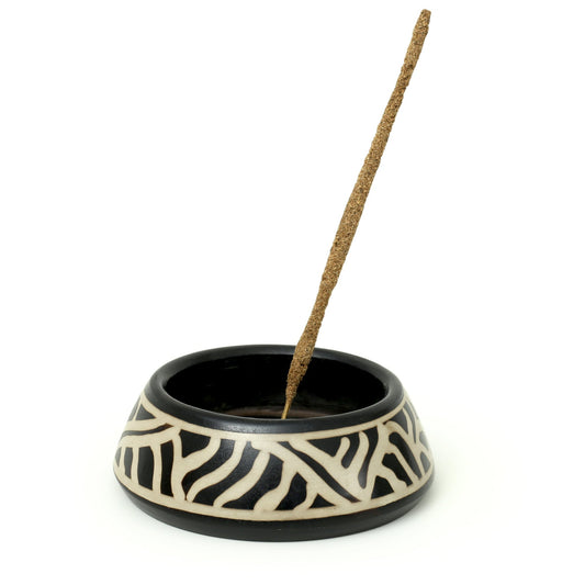 Incense Burner - Peruvian Ceramic Incense Burner for Stick and Cone Incense - Waves - 4.5" - Tree Spirit Wellness