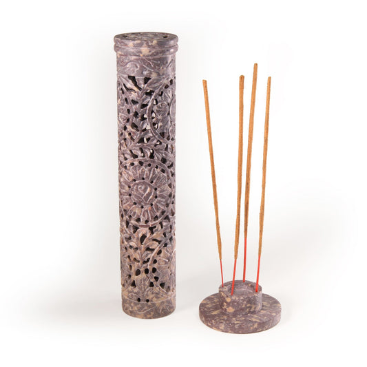 Incense Burner - Soapstone Tower Rose Vine Jali - Tree Spirit Wellness