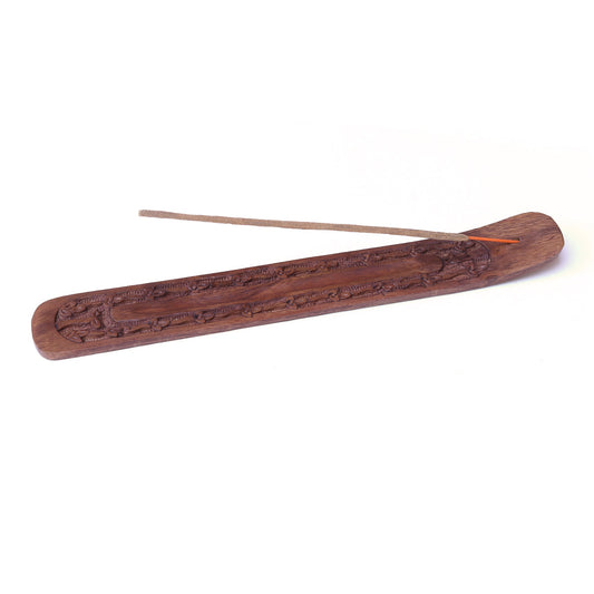 Incense Burner - Wooden Flat Carved Clover - Tree Spirit Wellness