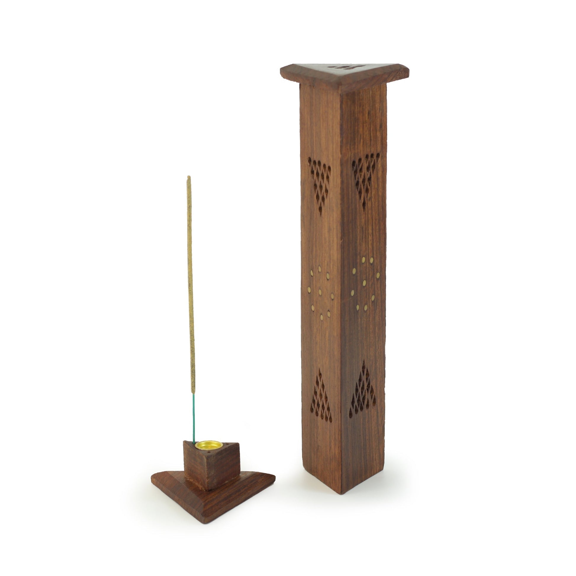 Incense Burner - Wooden Triangle Tower - Tree Spirit Wellness