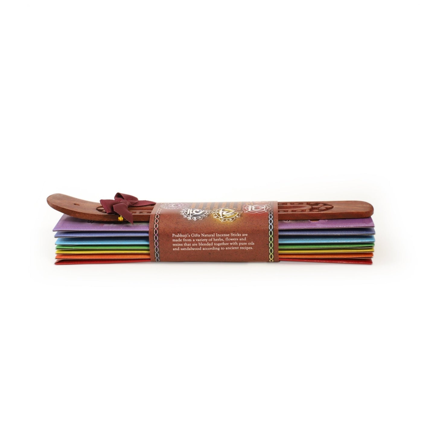 Incense Gift Set - Flat Burner + 7 Chakras Incense Stick in Brown Greeting Sleeve - Tree Spirit Wellness