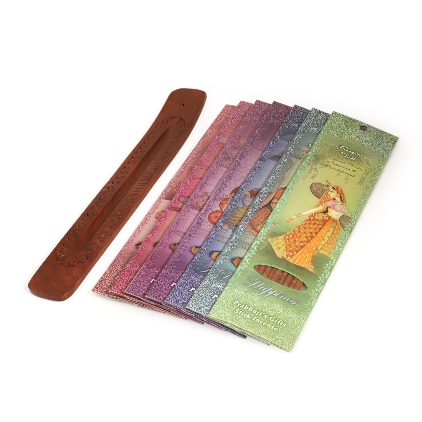 Incense Gift Set - Flat Burner + 7 Harmony Incense Stick & Greeting May Love, Light, Peace & Wisdom be Yours Always - Tree Spirit Wellness