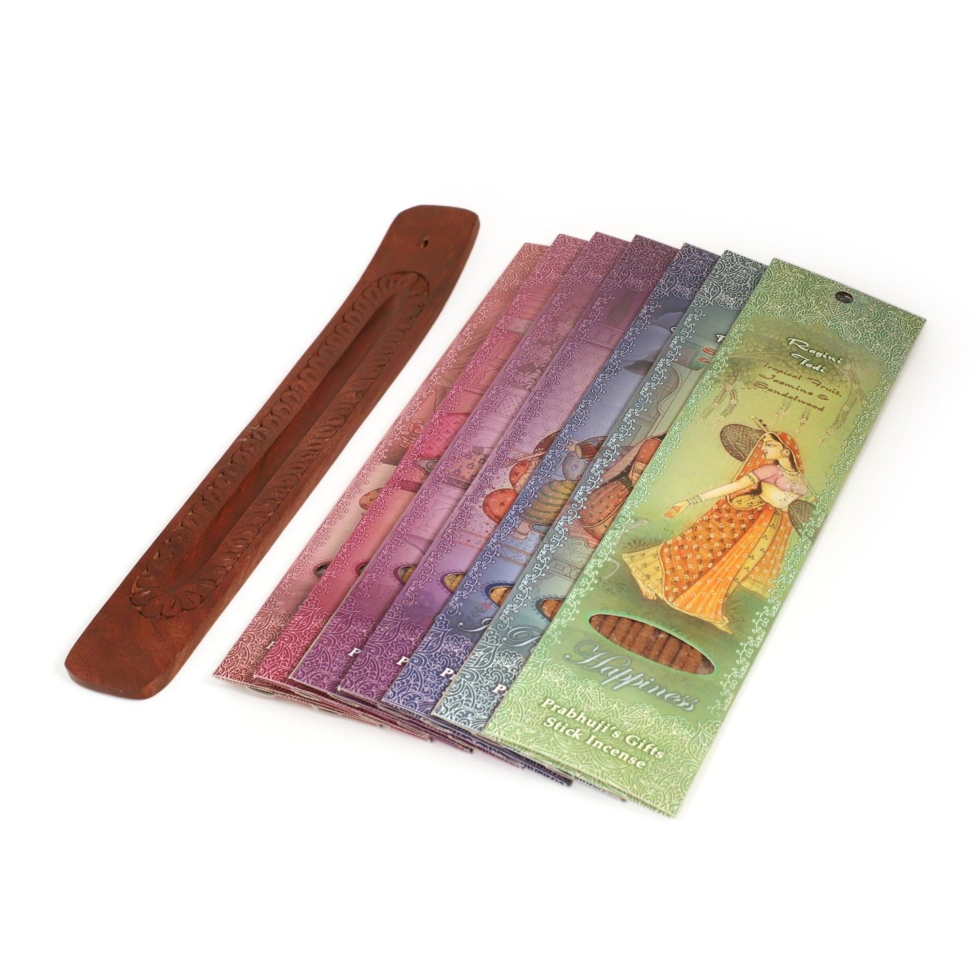 Incense Gift Set - Flat Burner + 7 Harmony Incense Stick & Greeting May Love, Light, Peace & Wisdom be Yours Always - Tree Spirit Wellness