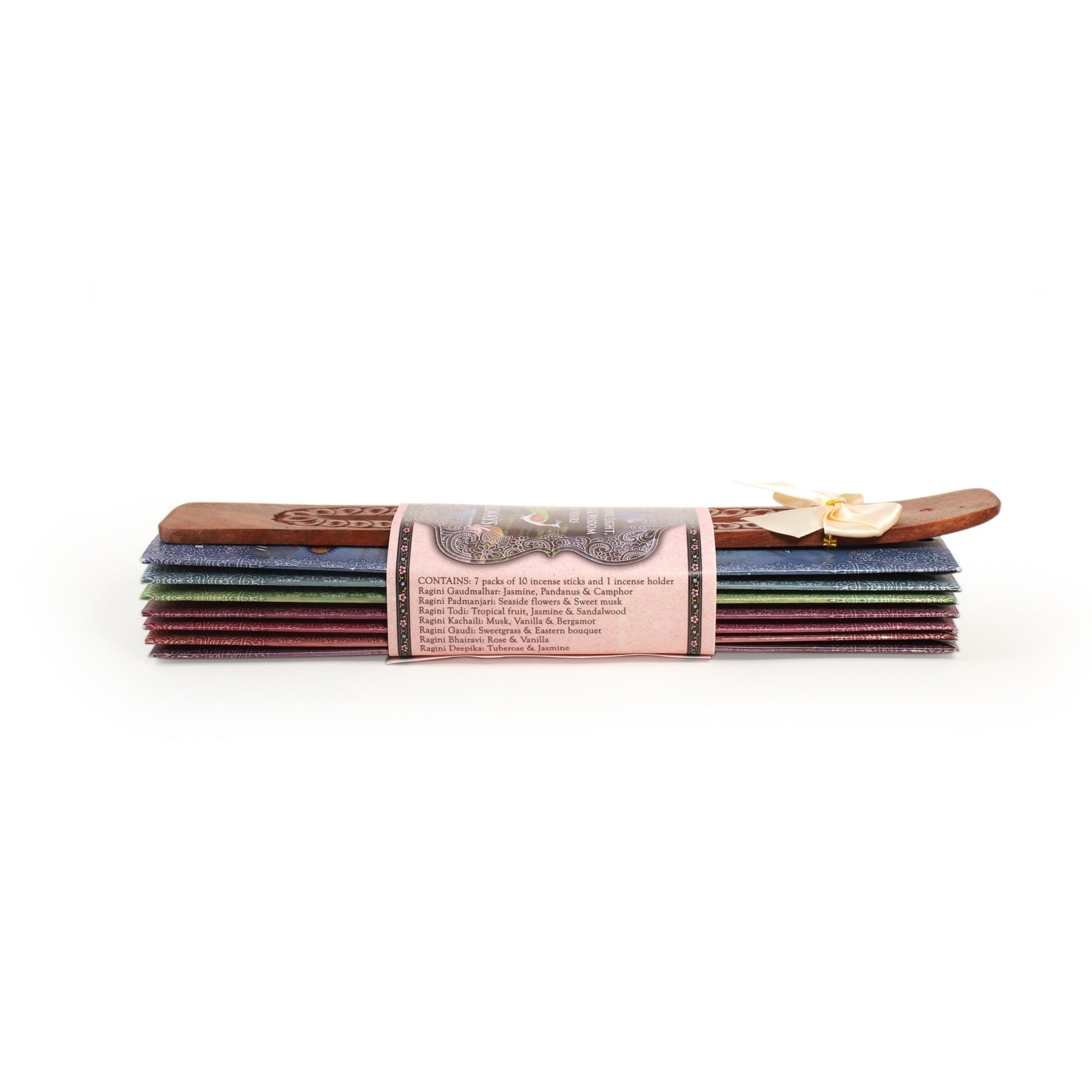 Incense Gift Set - Flat Burner + 7 Harmony Incense Stick & Greeting May Love, Light, Peace & Wisdom be Yours Always - Tree Spirit Wellness