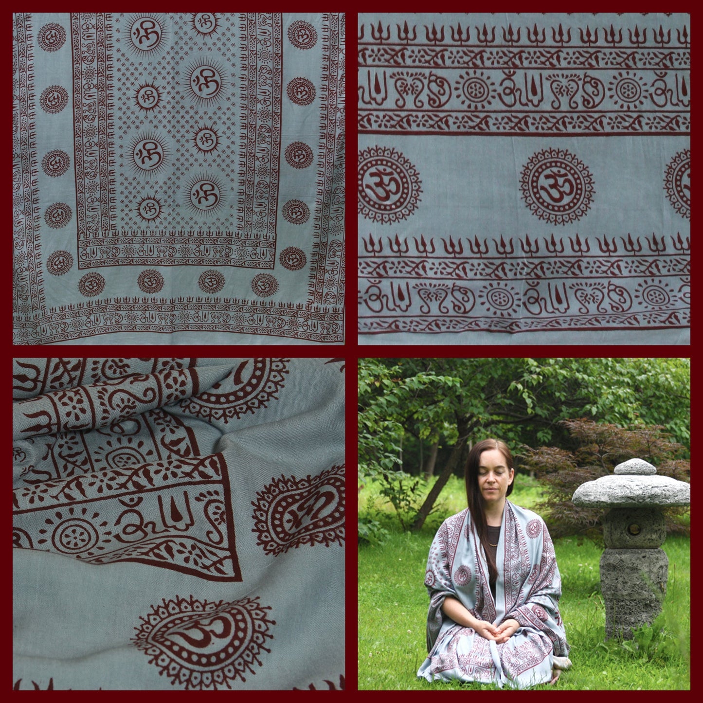 Meditation Yoga Prayer Shawl - Mantra Om - Grey Large - Tree Spirit Wellness