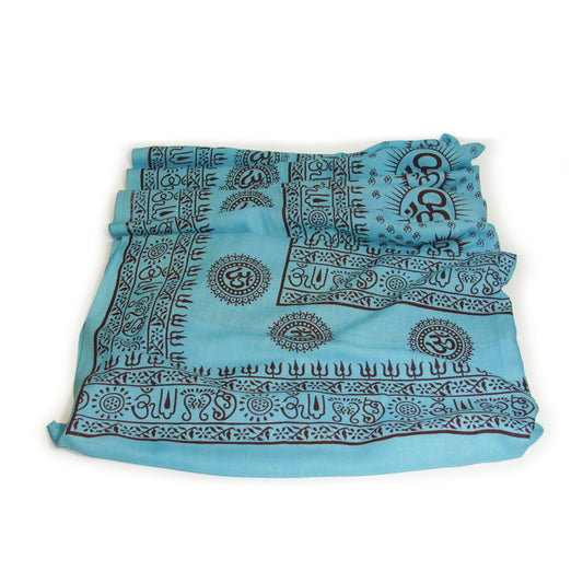 Meditation Yoga Prayer Shawl - Mantra Om - Turquoise Large - Tree Spirit Wellness