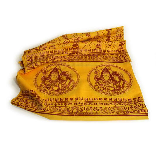 Meditation Yoga Prayer Shawl - Shiva, Parvati and Ganesh - Yellow Large - Tree Spirit Wellness