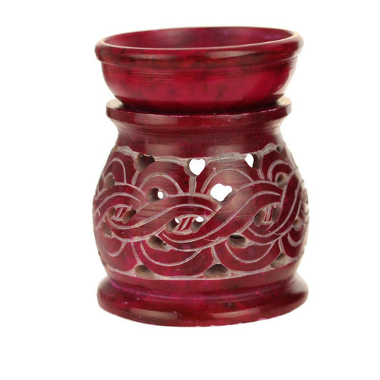 Oil Diffuser - Red Soapstone Oil Burner Carved 3.25" - Tree Spirit Wellness