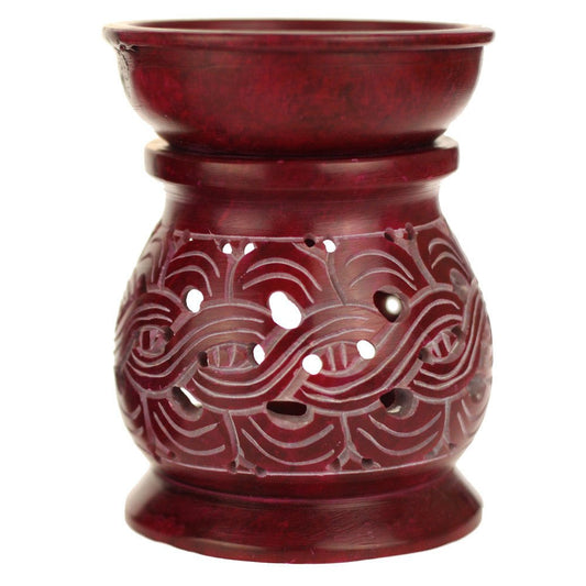 Oil Diffuser - Red Soapstone Oil Burner Carved 4" - Tree Spirit Wellness