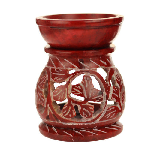 Oil Diffuser - Red Soapstone Oil Burner Round leaves 3.25" - Tree Spirit Wellness