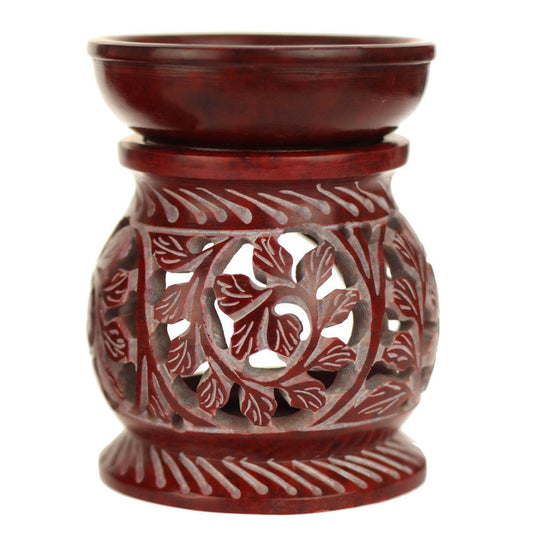 Oil Diffuser - Red Soapstone Oil Burner Round leaves 4" - Tree Spirit Wellness