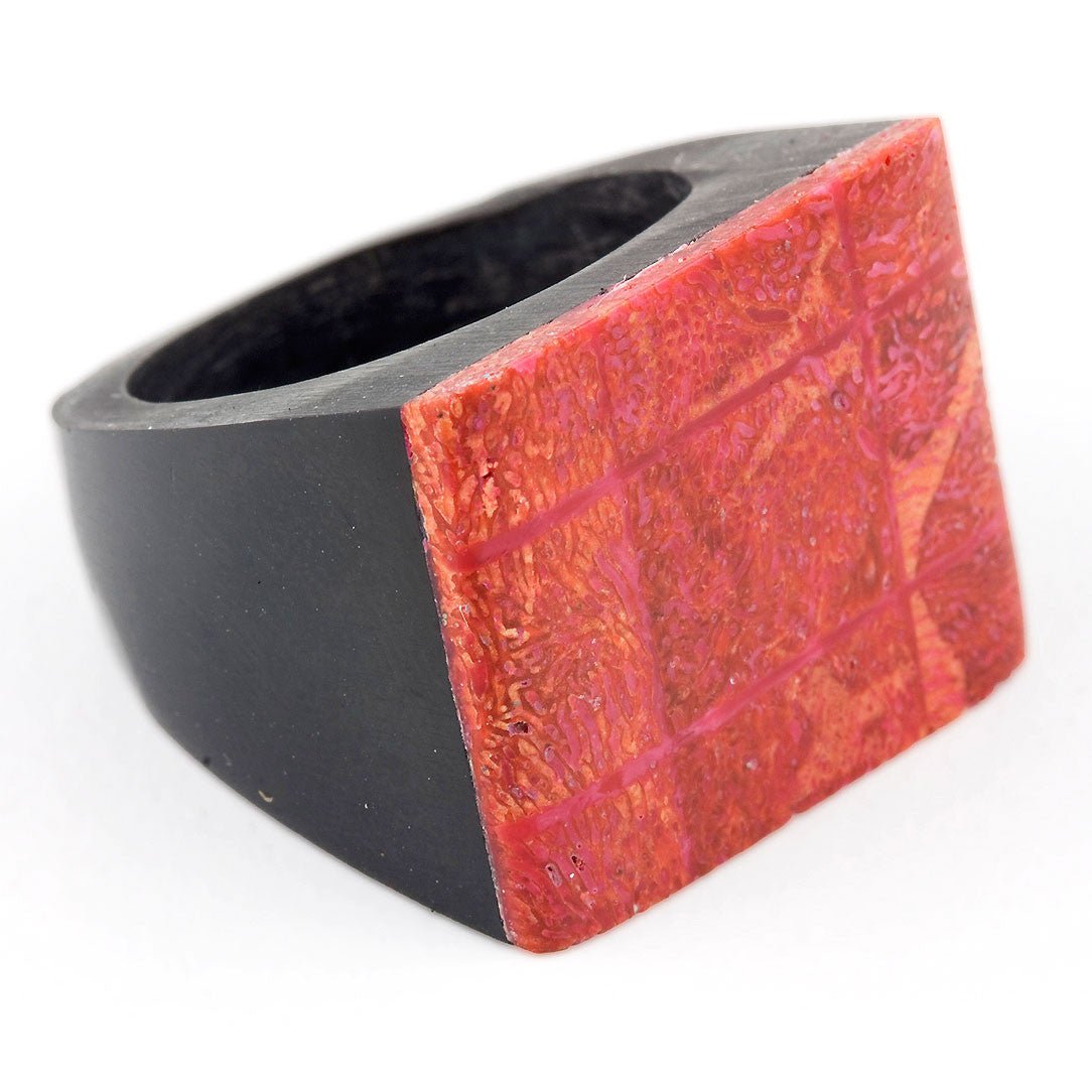 Red Coral Resin Ring - Squared - Tree Spirit Wellness