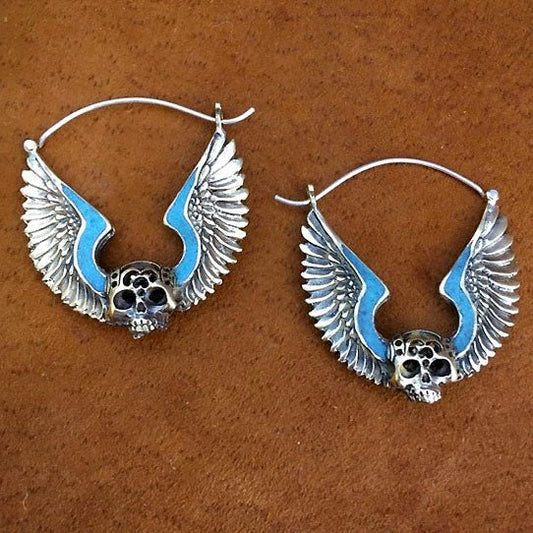 Winged Skull Hoops - Silver Posts - Tree Spirit Wellness