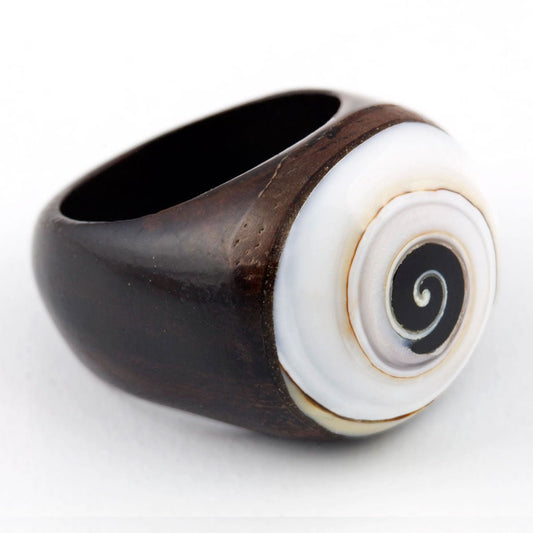 Wooden Ring - Spiral Shell - Tree Spirit Wellness